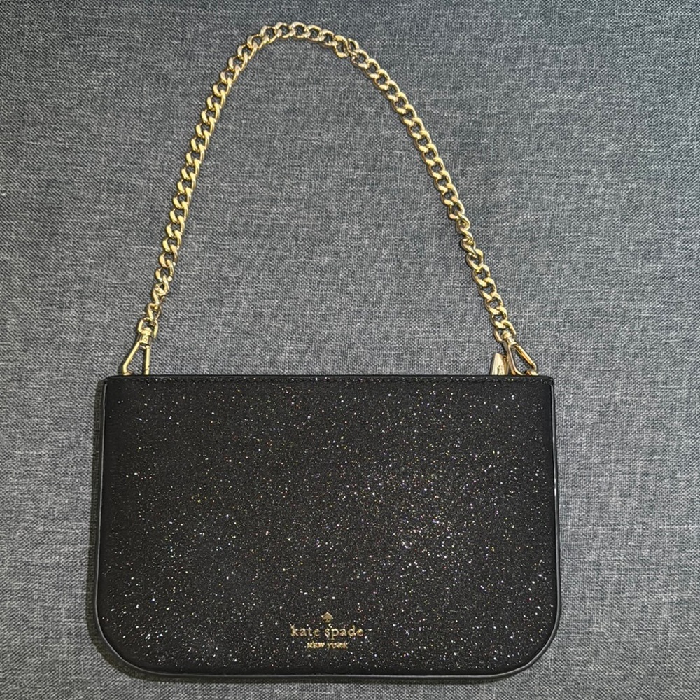 Kate Spade Black and Gold Clutch with Chain Strap